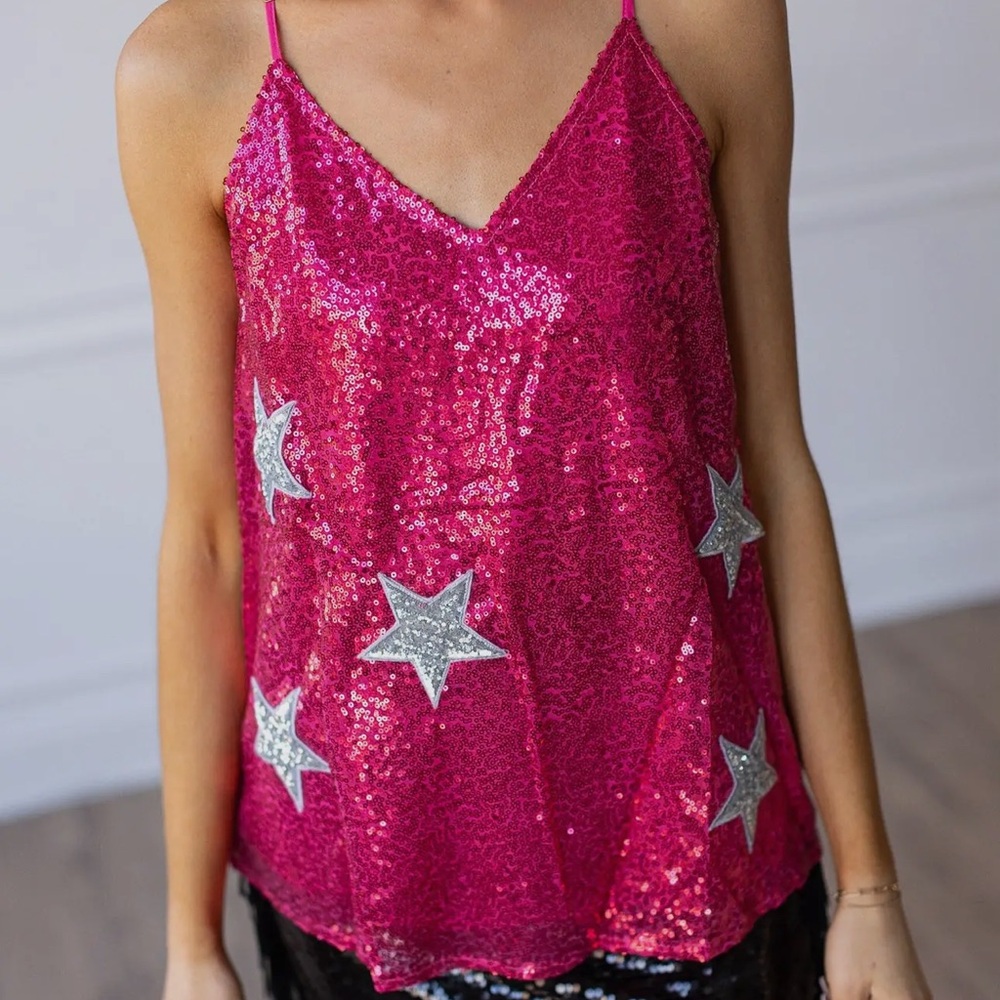 Pink Sequin Star Tank Top